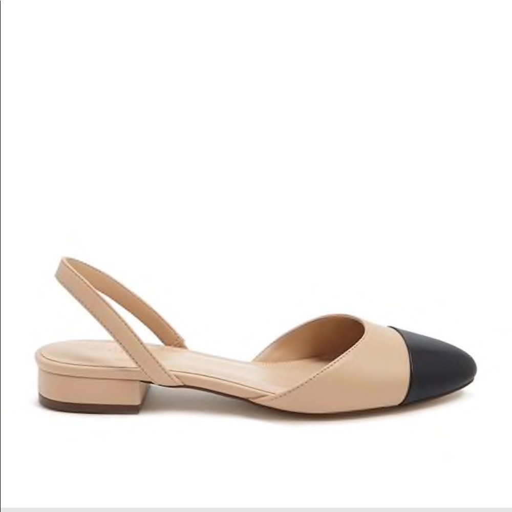 Faux leather cap toe slingback flats
